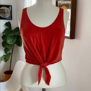 Cropped tie front cupro tank